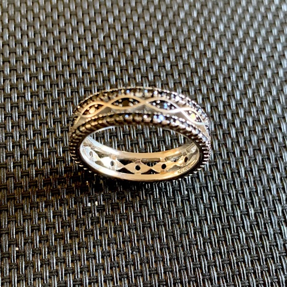 Round Black Spinel Sterling Silver Eternity Band Ring - Picture 2 of 5